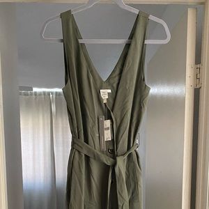 Anthro Olive Sleeveless Button Down Dress w/ Tie